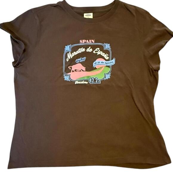 Old Navy Spain Maratón de España Barcelona 42.2K Brown Graphic Tee XL - Picture 1 of 5